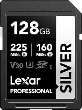 Lexar 128GB Silver SD Memory Card, 225MB/s Read, 4K, V30, U3, UHS-I