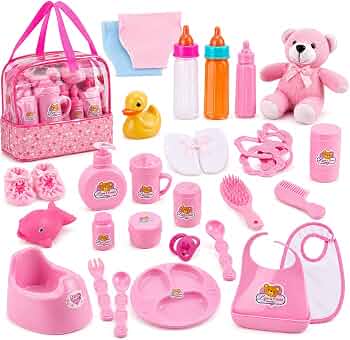 Liberty Imports 28 PCS Baby Doll Accessories Complete Care Set – Doll Feeding Pretend Playset for Kids, Girls with Magic Milk Bottles in a Storage Bag