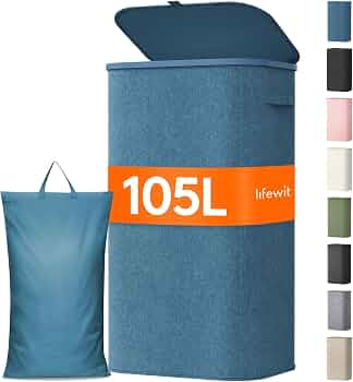 Lifewit 105L Large Laundry Hamper with Lid, Removable Inner Bag, Dark Blue