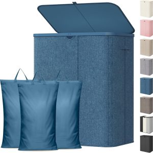 Lifewit 185L 3 Section Laundry Hamper with Lid, Laundry Basket, Dark Blue
