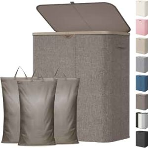 Lifewit 185L 3 Section Laundry Hamper with Lid, Laundry Basket, Brown