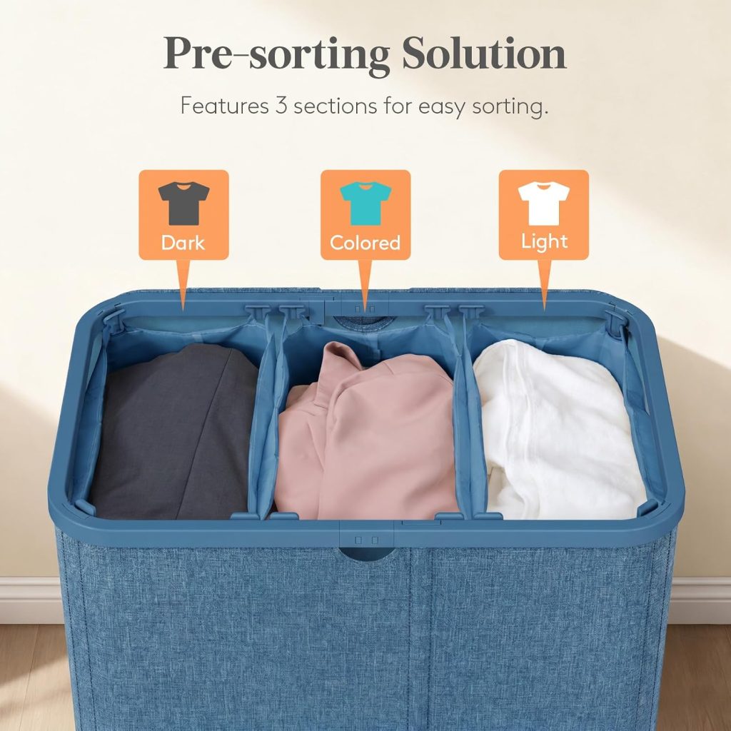 Lifewit 185L 3 Section Laundry Hamper with Lid, Laundry Basket, Dark Blue