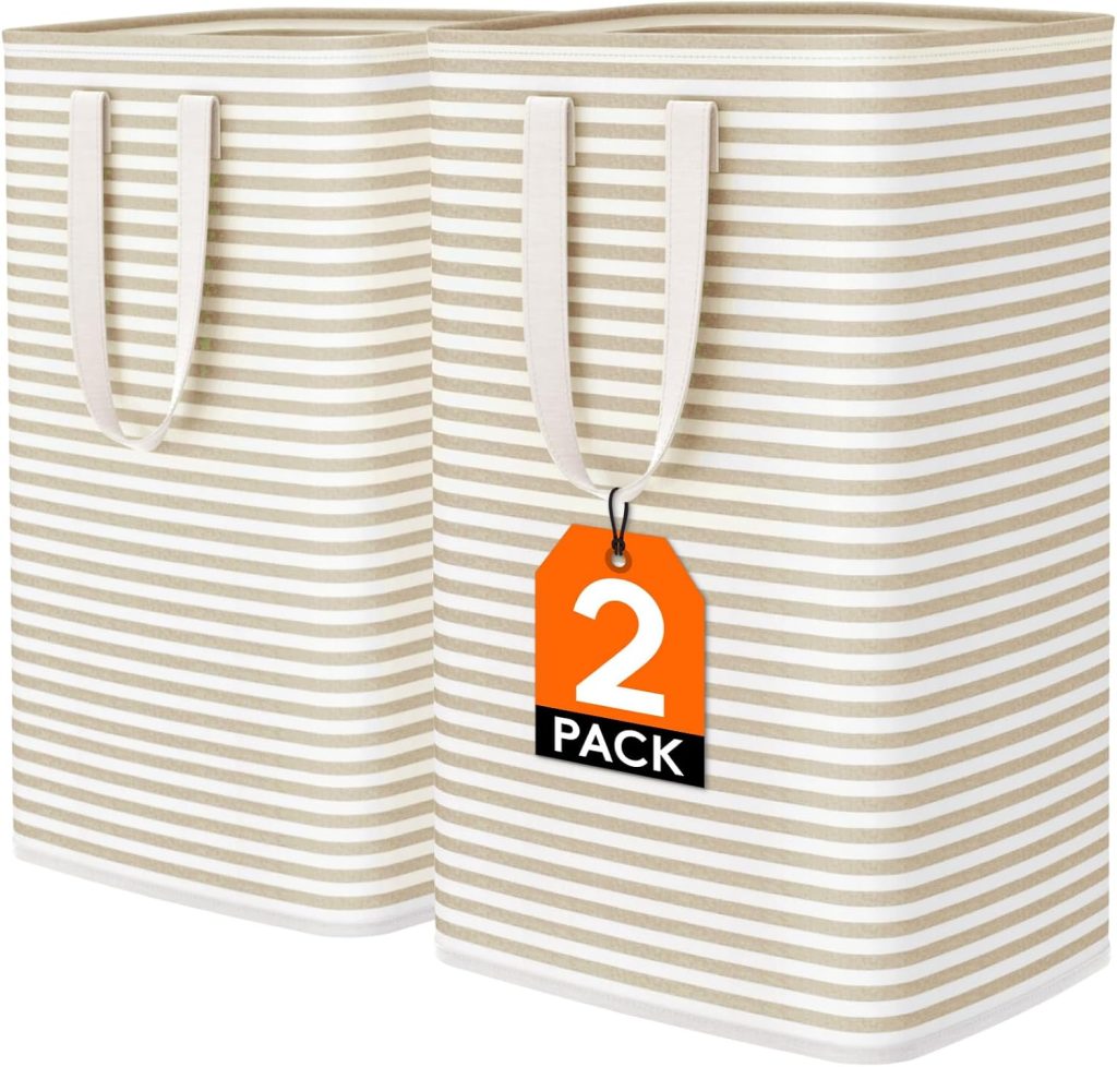 Lifewit 75L Large Laundry Baskets, Laundry Hampers Bags, 2 Pack, Beige
