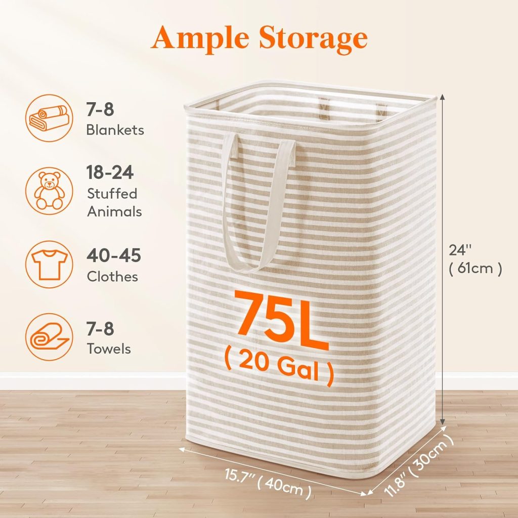 Lifewit 75L Large Laundry Baskets, Laundry Hampers Bags, 2 Pack, Beige
