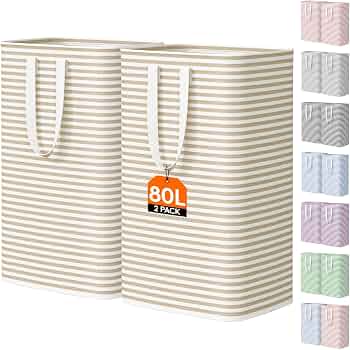 Lifewit 80L Large Laundry Baskets, Laundry Hampers Bags, 2 Pack, Beige