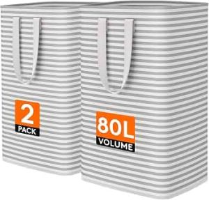 Lifewit 80L Large Laundry Baskets, Laundry Hampers Bags, 2 Pack, Grey