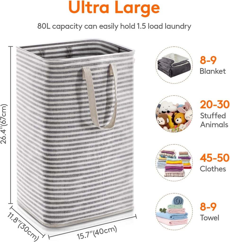 Lifewit 80L Large Laundry Baskets, Laundry Hampers Bags, 1 Pack, Black