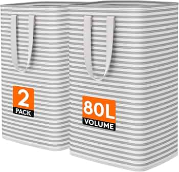 Lifewit 80L Large Laundry Baskets, Laundry Hampers Bags, 2 Pack, Grey