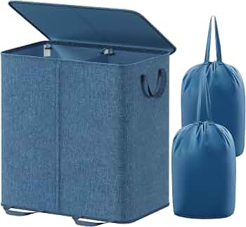 Lifewit Double Laundry Hamper with Lid, Removable Laundry Bags, Blue