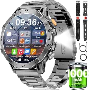LIGE Military Smart Watch for Men,60 Days Ultra Long Battery&LED Flashlight,1.7”Large Screen,IP68 Waterproof Smartwatch, Bluetooth Call,Heart Rate/Sleep Monitor,Fitness Tracker for iOS Android, Black