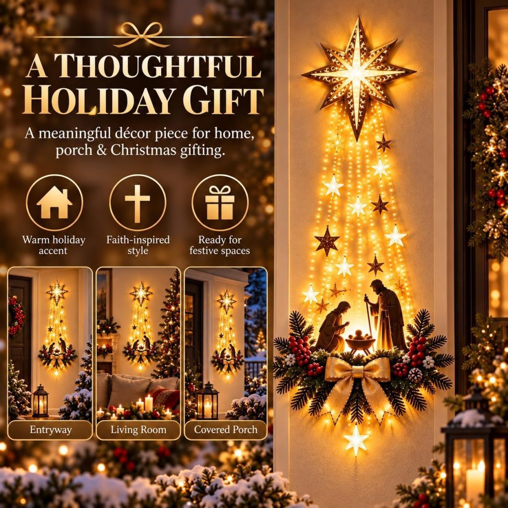 Lighted Nativity Wall Decor with Bethlehem Star, Warm LED Lights,2 set