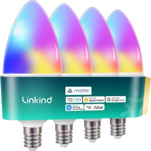 Linkind Matter E12 Led Bulb, Candelabra Color Smart Light Bulbs, 4 Pack