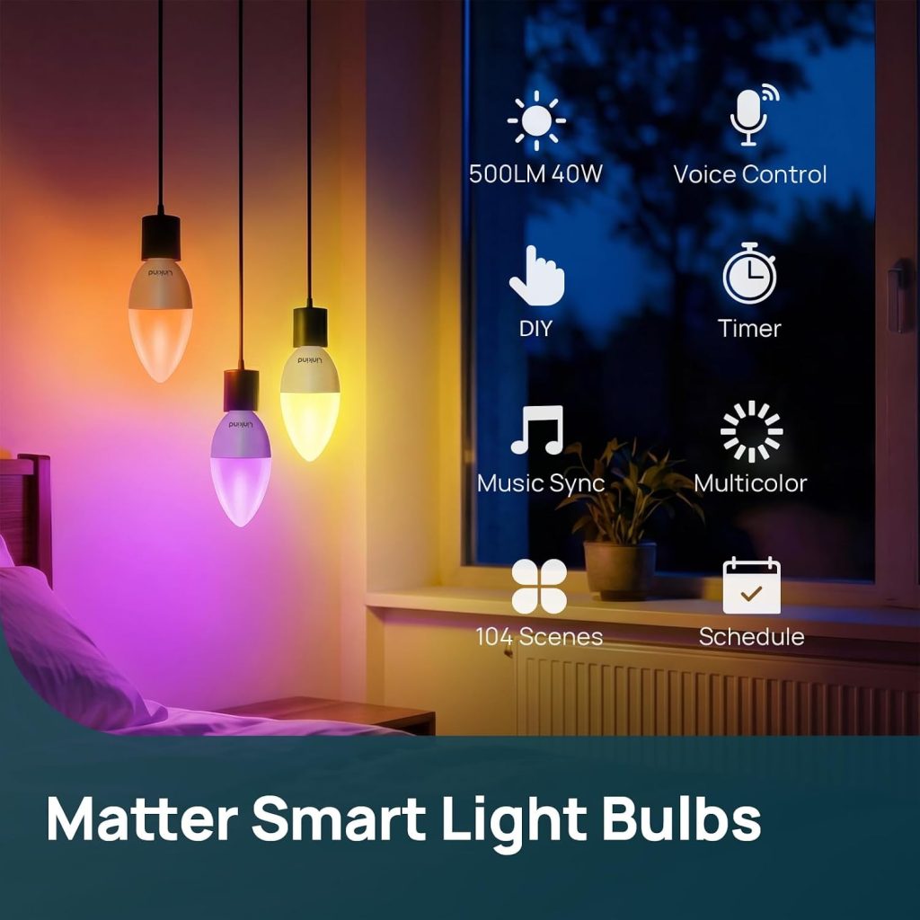 Linkind Matter E12 Led Bulbs, Color Changing Smart Light Bulbs, 2 Pack