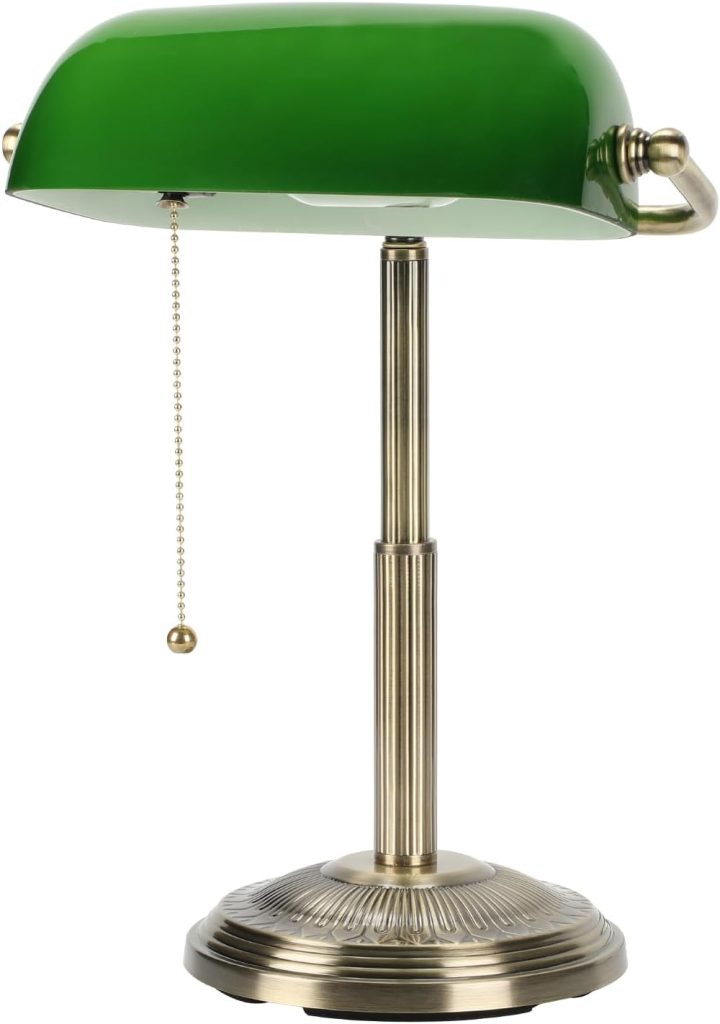 LINNMON Bankers Desk Lamp, Pull Chain Switch (Brass+Green)
