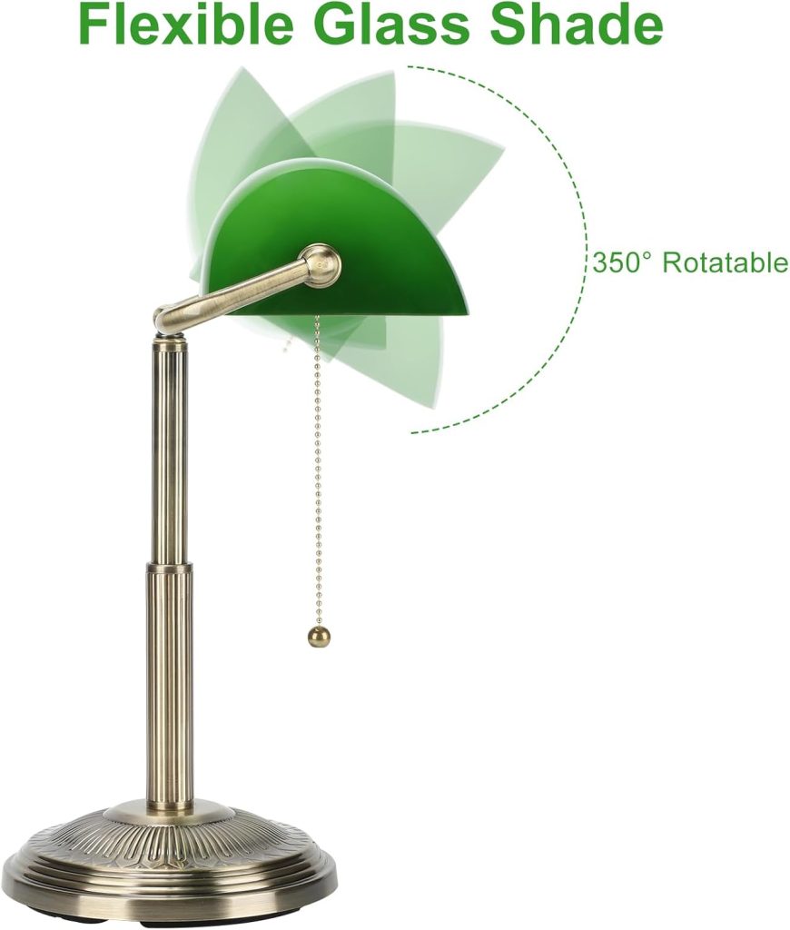 LINNMON Bankers Desk Lamp, Pull Chain Switch (Brass+Green)