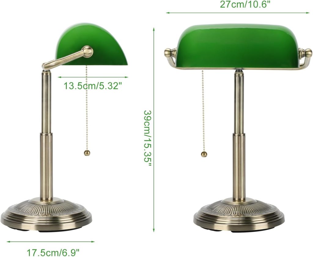 LINNMON Bankers Desk Lamp, Pull Chain Switch (Brass+Green)