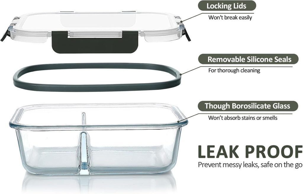 M MCIRCO 10 Pack,30 oz, 2 Compartments Glass Meal Prep Containers with Lids