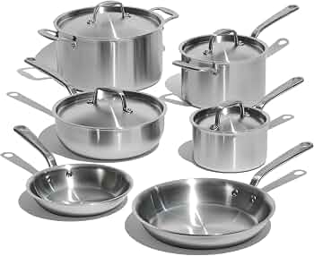 Made In Cookware – 10 Piece Stainless Steel Pot and Pan Set – 5 Ply Clad – Includes Stainless Steel Frying Pans, Saucepans, Saucier and Stock Pot W/Lid – Professional Cookware – Crafted in Italy