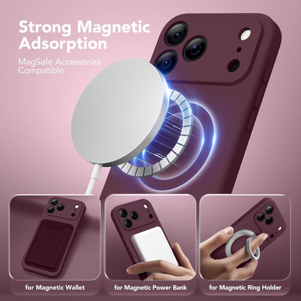 Magnetic for iPhone 18 Pro Max/17 Pro Max Case Silicone, Burgundy
