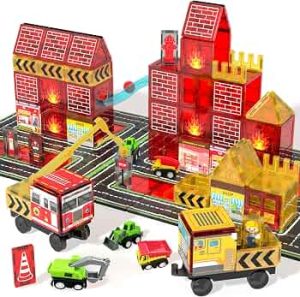 Magnetic Tiles Fire Truck Set,Magnet Blocks for Kids Ages 4-8 Boy STEM Toys