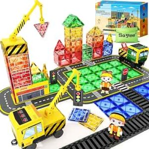 Magnetic Tiles with 2 Cranes, Magnetic Construction Toys STEM Building Toys