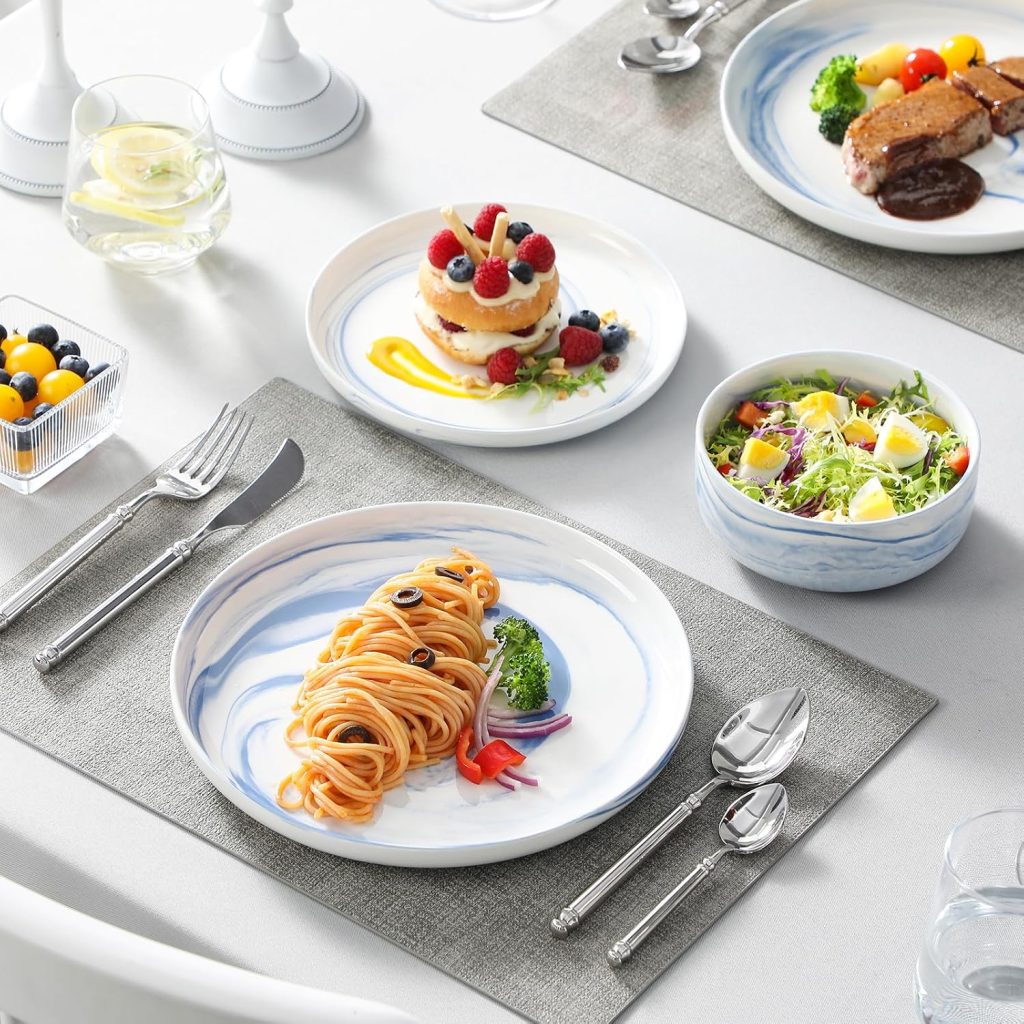 MALACASA 12 Pcs Porcelain Plates and Bowls Sets,Dinnerware Set for 4,Blue