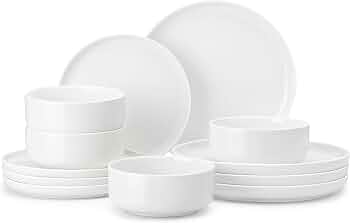 MALACASA 12 Pcs Porcelain Plates and Bowls Sets,Dinnerware Set for 4,White