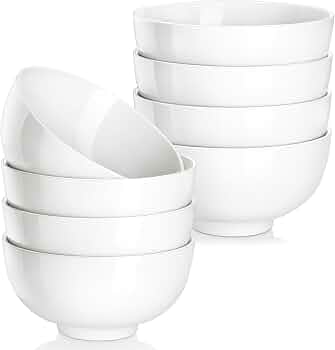 MALACASA 14 Oz Small Ceramic Bowls Set of 8, White Porcelain Bowl for Rice