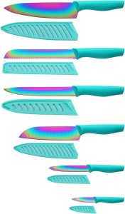 Marco Almond Kitchen Knife Set 12PC Rainbow Steel Knife Set w Cover