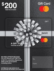 Mastercard Physical Gift Card – $200 (plus $6.95 Purchase Fee)