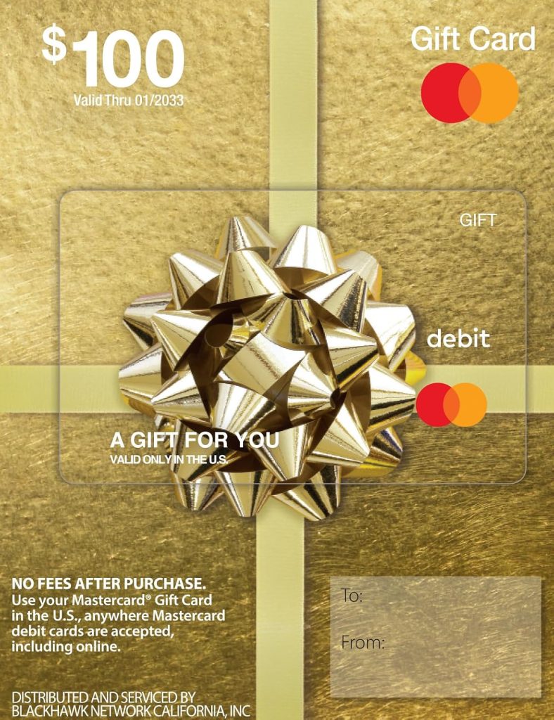 Mastercard Physical Gift Card – $100 (plus $5.95 Purchase Fee)