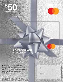 Mastercard Physical Gift Card – $50 (plus $4.95 Purchase Fee)