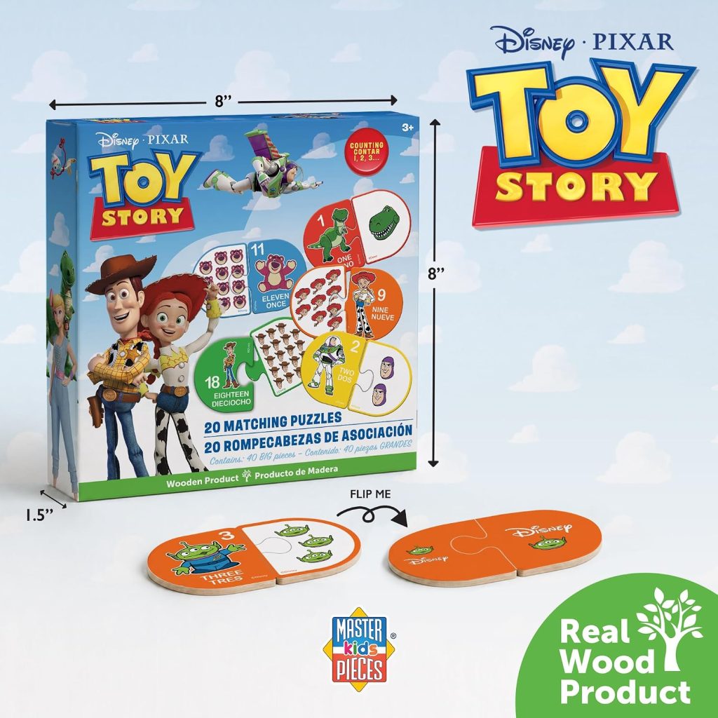 MasterPieces Games – Disney Educational Wood Matching Puzzles – Toy Story Learn Numbers – Game for Families and Ages 3+
