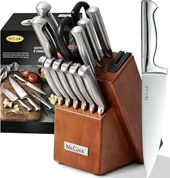 McCook Kitchen Knife Set 15PC Knife Block Set w Built-in Sharpener
