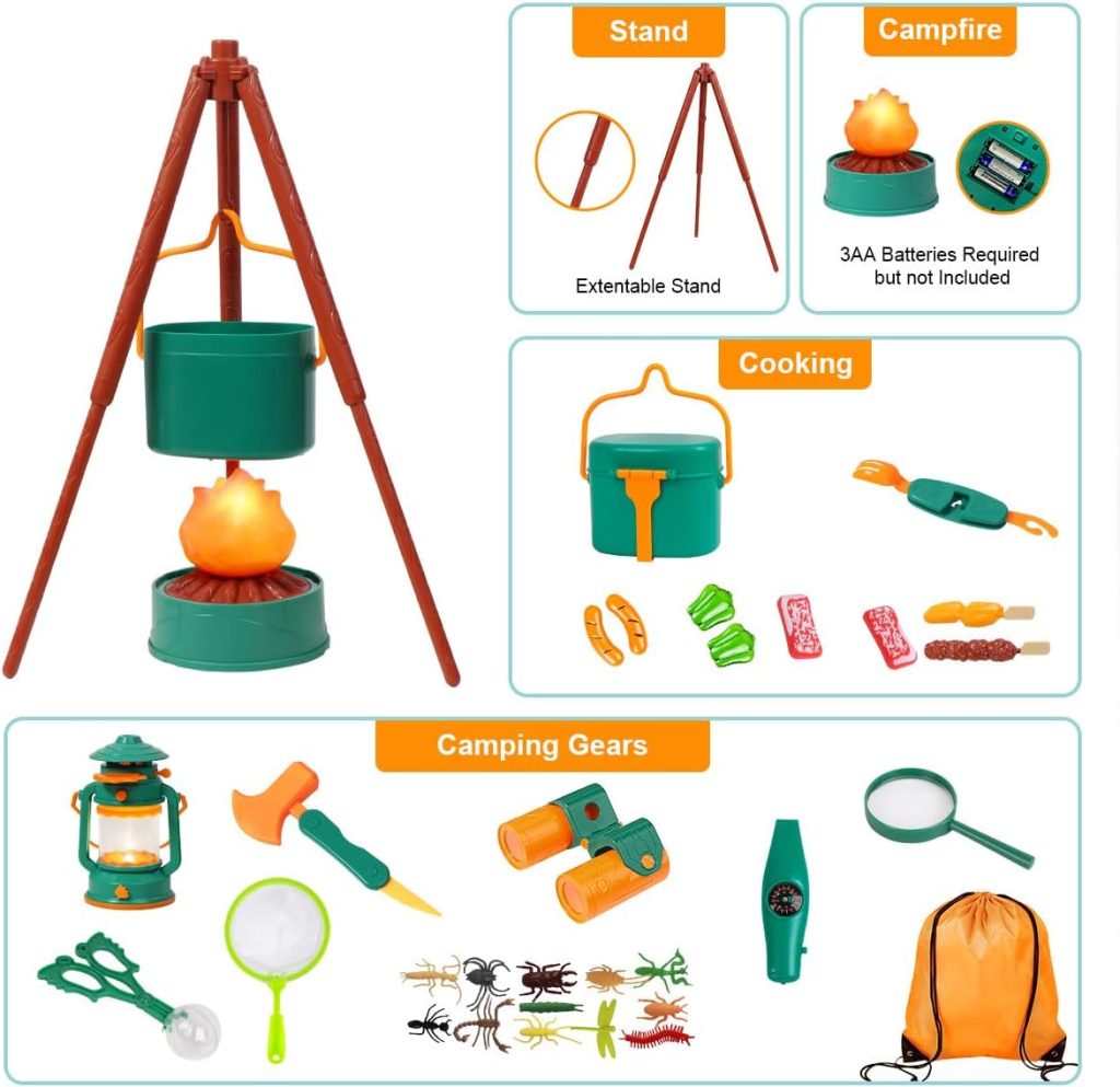 Meland Camping Play Set for Children 3-6, Pretend Adventure Toy Gift