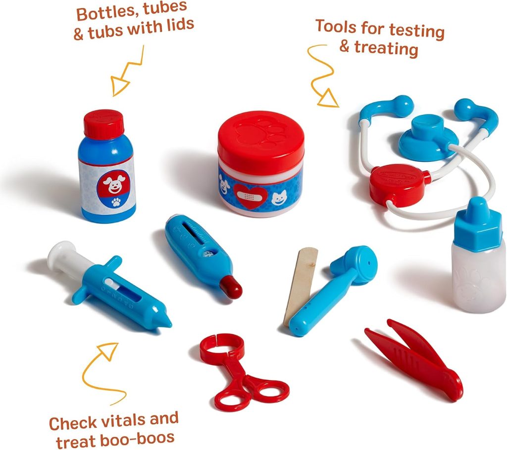 Melissa & Doug Examine and Treat Pet Vet Play Set, 24-Piece Animal Doctor Playset with Dog & Cat Plushies, Pet Doctor Kit & Accessories, Preschool Toys for Girls & Boys Ages 3+