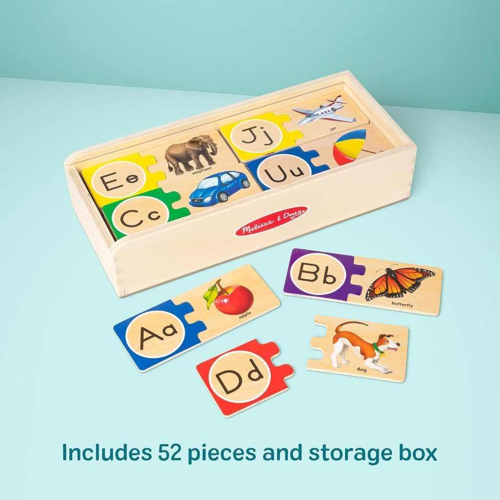 Melissa & Doug Self-Correcting Alphabet Wooden Puzzles with Storage Box (52 pcs) ABC Puzzles, Wooden Alphabet Puzzle for Kids Ages 4+