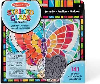 Melissa & Doug Stained Glass Made Easy Activity Kit: Butterfly – 140+ Stickers Kids Sticker Stained Glass Craft Kit; Sun Catchers for Kids Ages 5+