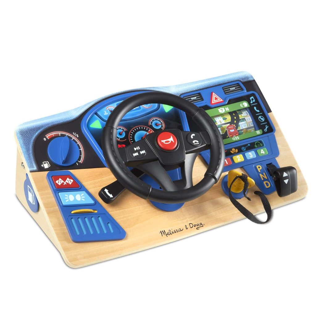 Melissa & Doug Vroom & Zoom, Interactive Wooden Dashboard, Racing Car Steering Wheel Toy, Lights & Sounds, Preschool Learning Toys for Girls & Boys 3+ – FSC Certified