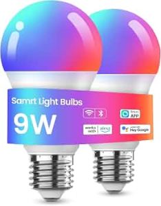 Meliya Smart Light Bulbs, Color Changing Smart Bulb Work with Alexa & Google Assistant, 2.4GHz WiFi Bluetooth LED Light Bulb, Dimmable & Timing,Music Sync,Voice Control,RGBWW A19, 9W 800 LM (2 Pack)