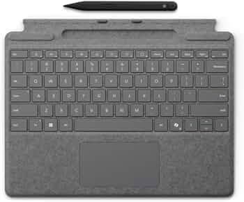 Microsoft Surface Pro Keyboard with Pen Storage and Slim Pen 2, for Surface Pro 11, 9 and 8, Instant Copilot, 4,096 Pressure Levels, Zero Force Inking, Alcantara Material, Magnetic, Platinum