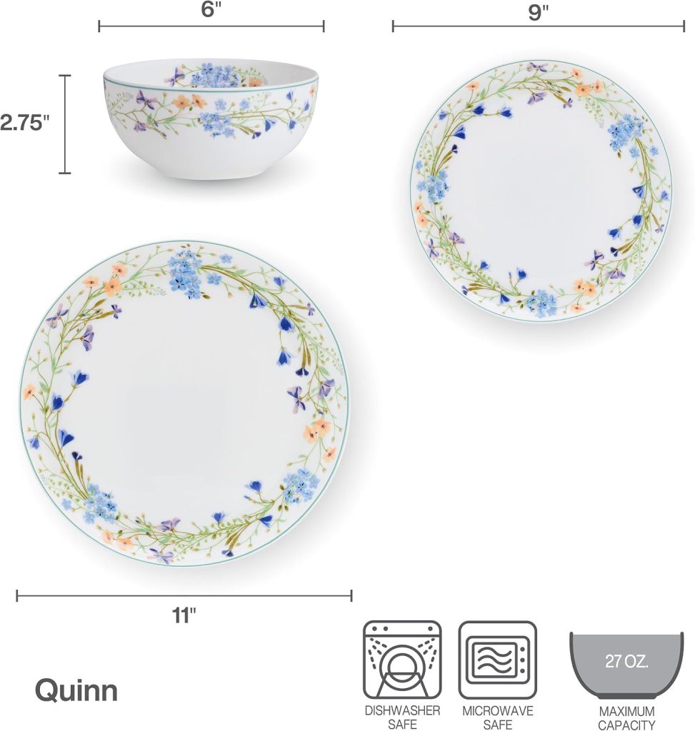 Mikasa Quinn 12-Piece Bone China Dinnerware Set Green Garland