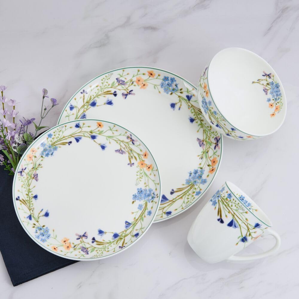 Mikasa Quinn 12-Piece Bone China Dinnerware Set Green Garland