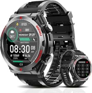 Military Smart Watch,1.52-Inch Smartwatch with Text and Call,24/7Heart Rate Sleep Monitor,Blood Oxygen,and Activity Trackers-Compatible with iPhone and Android,for Men and Women (Black up, 1.52)