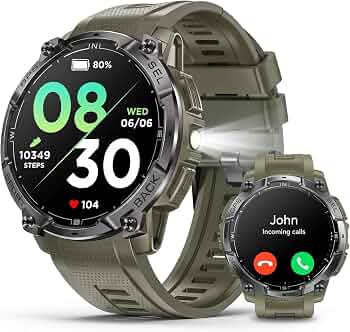 Military Smart Watch for Men, Built-in GPS, Bluetooth Call, 3ATM Waterproof