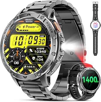 Military Smart Watch for Men, 1.7″ Smartwatch with Flashlight & SOS Light