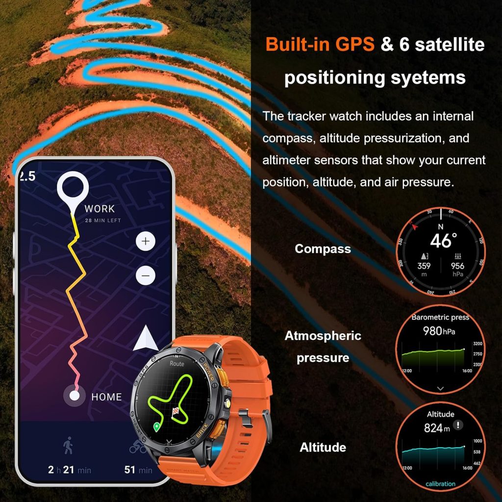 Military Smart Watch for Men, Built-in GPS, 30-day standby, 1.43″ AMOLED