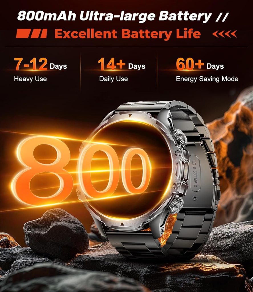 Military Smart Watch for Men,1.85″ HD/800mAh Battery Smart watches for Android/iOS (Bluetooth Call Answer/Calls)Fitness Tracker,100+ Sports/LED Flashlight/IP68 Waterproof/Sleep Tracker Smartwatch