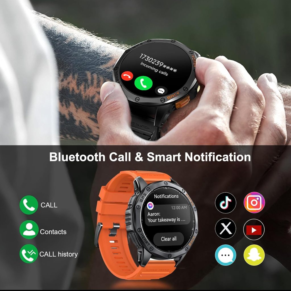 Military Smart Watch for Men, Built-in GPS, 30-day standby, 1.43″ AMOLED