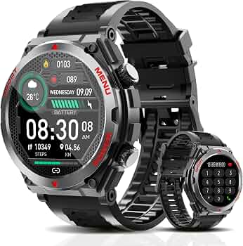 Military Smart Watch,1.52-Inch Smartwatch with Text and Call,24/7Heart Rate Sleep Monitor,Blood Oxygen,and Activity Trackers-Compatible with iPhone and Android,for Men and Women (Black up, 1.52)